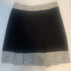 Karl Lagerfeld Black Pleated Skirt with Black & White Tweed Trim Size 6